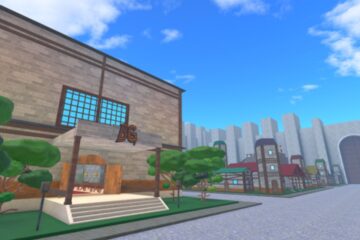 Feature image for our Black Grimoire Odyssey tier list. It shows an in-game screen of a town, with a defensive wall in the background.