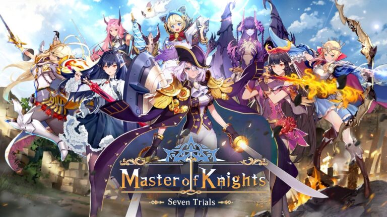 Feature image for our Master Of Knights tier list. It shows promo art of a variety of different characters.