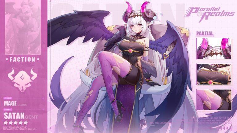 Feature image for our Parallel Realms tier list. It shows a female character with demonic horns and wings.